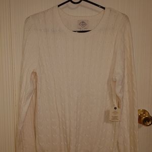 St John's Bay cable knit sweater, size L, M, cream, new with tags